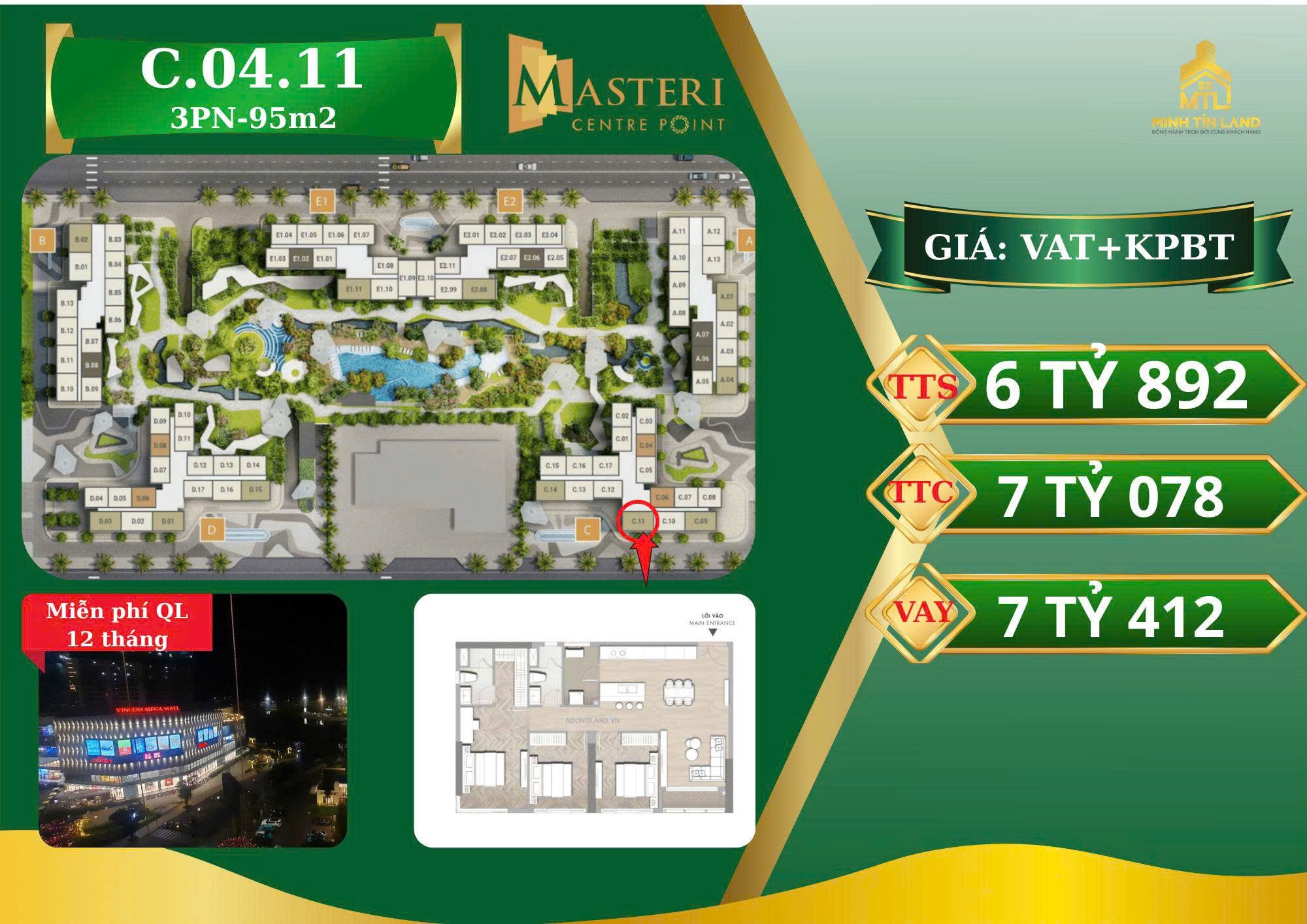 Masteries Centre Point - Tòa C - Căn 3PN - Full nội thất 